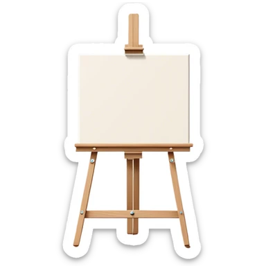 A simple, modern flat-style illustration of a blank canvas on a wooden easel, with a small paintbrush resting against it. The scene is clean and minimal, with a subtle glow or a few tiny sparkles around the canvas, symbolizing creativity and new possibilities. No clutter, soft neutral background, perfect for an empty state UI. sticker