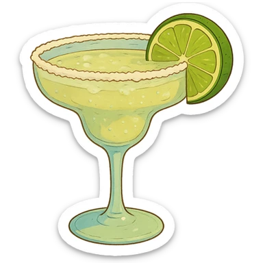 close-up of a margarita with lime wedge, ghibli style sticker