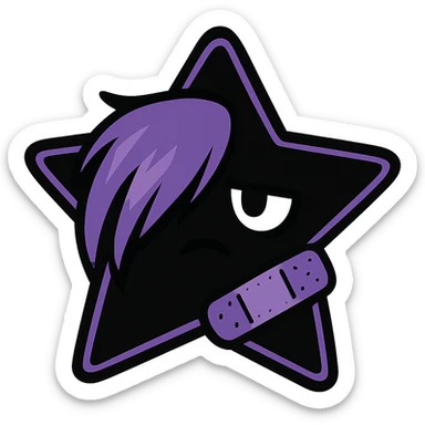 emo star with a bandage, black and purple, no background sticker
