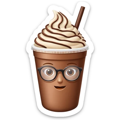 chocolate milkshake in a take-out cup with glassess and long lashes sticker