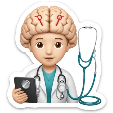 brain with digital elements and a stethoscope, AI medical predictor sticker