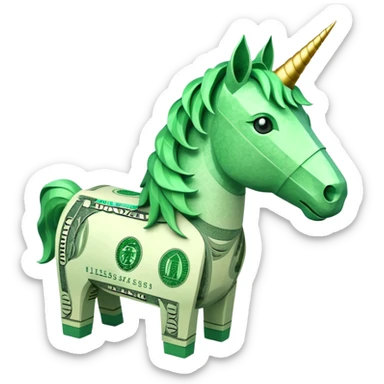единорог полностью из долларовых купюр, no background sticker
