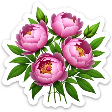 bouquet pink Peony, luxuriant, stem, leaf, bud sticker