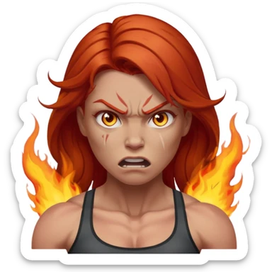 burning angry bodybuilder red haired woman sticker