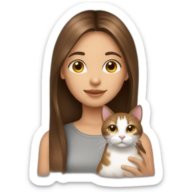 Brown straight hair girl with a cat sticker