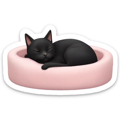 black cat sleeping in pale pink cat bed sticker