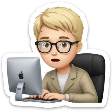 young programmer working at the computer, shocked sticker
