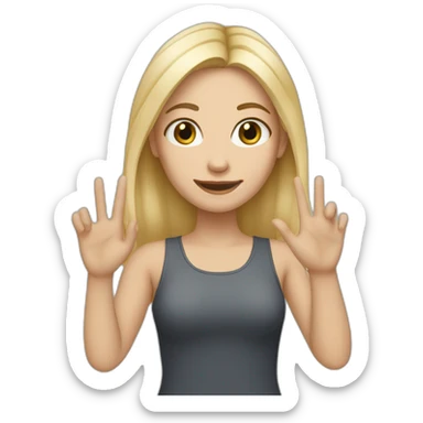 white skin girl with blonde hair showing THREE out of five fingers up on her one hand sticker