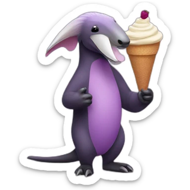 Purple anteater holding a parfait sticker