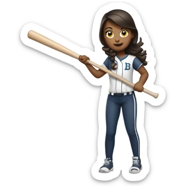 Brunette girl with baseball bat sticker