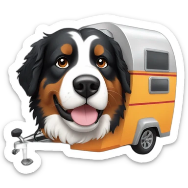 bernese mountain dog driving motorcamper and wood-fire sticker