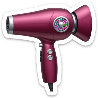 burgundy blow dryer with a ribbon covered in gems sticker