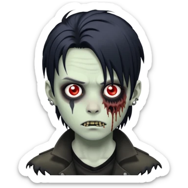 zombie boy with black anime wolfcut medium long hair and piercings sticker