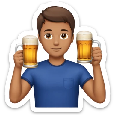 Handsome. Male. Happy. Brown short hair. Drinking beer. Cheersing sticker