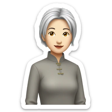 Chinese lady grey hair head down foot up pasture sticker