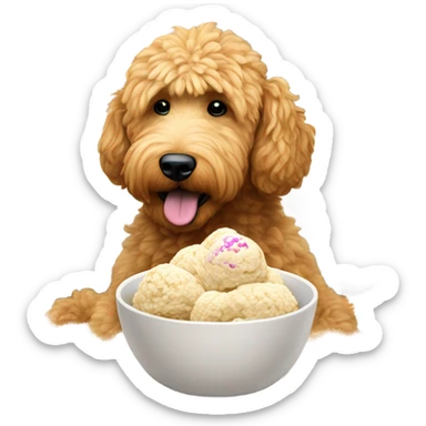 Golden doodle eating ice cream on the couch outside in the snow sticker