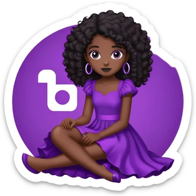 A logo do Instagram com uma menina de pele morena cabelos cacheados escuros. Olhos pretos vestido roxo sentada em cima da logo. Com o nome stardanielly sticker