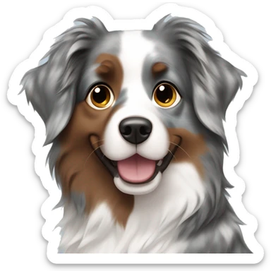 Pale Girl with long brown hair holding blue merle Australian shepherd  sticker