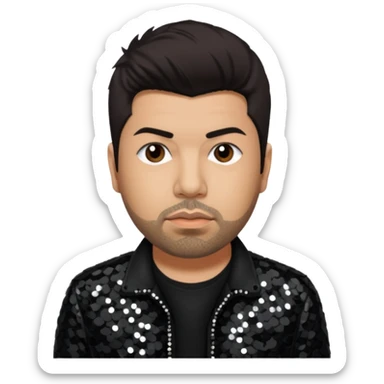 Chino Moreno from Deftones with dark brown hair, light skin, black sequin outfit sticker