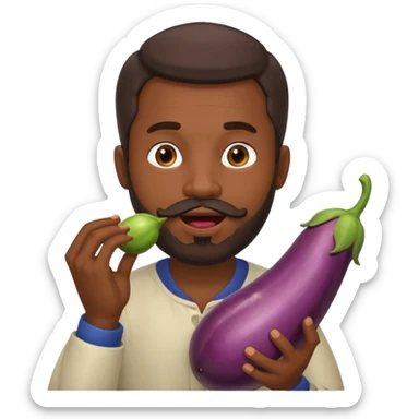 Dominican man with a beard has eggplant in his mouth sticker