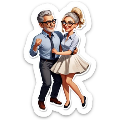 Hyper Realistic Couple in love,  dancing lady blonde wearing glasses man grey hair clean shaven
 sticker