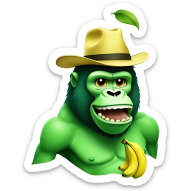 Green gorilla tag character with a banana has a hat sticker