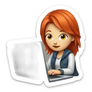 A girl with red hair and using a laptop sticker