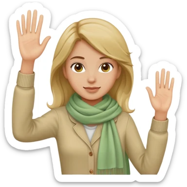 waving girl with wheatish complexion, beige scarf, light green shirt, jeans sticker