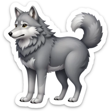Gray wolf with a very large pregnant belly, standing on all fours, fluffy tail sticker