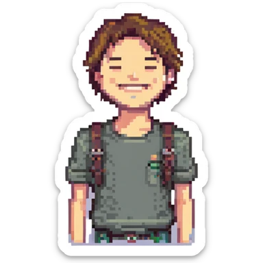 young adult man with smile sticker