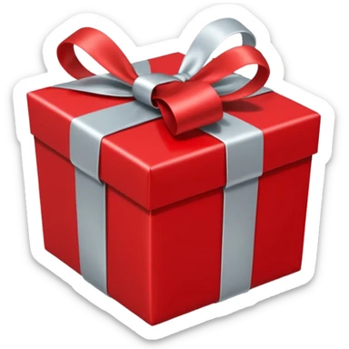 red gift box wrapped with silver ribbon sticker