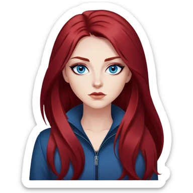 Long dark res hair, blue eyes, sharp black eyeliner Baddie sticker