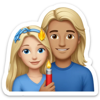 blonde hair blue eyes woman embracing a taller man who has brown skin and dark hair more like the first one make the man taller and the woman have long hair and both smiling give the man lighter brown skin sticker