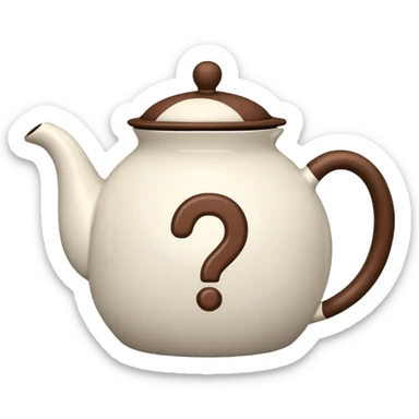 teapot emoji with a bold question mark on it, simple, rounded sticker