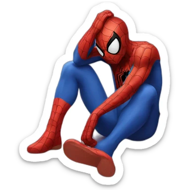 Spiderman sad and touching his head sticker