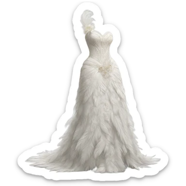 Hyper Realistic ornate Wedding dress displays  with feathers  sticker