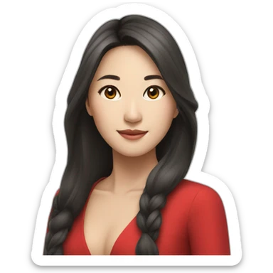 Beautiful Asian woman with long hair and red dress sticker