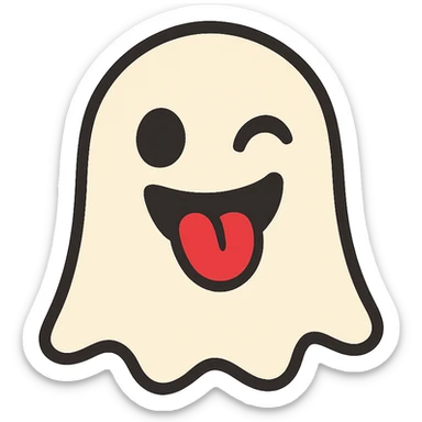 cartoon ghost emoji, flat-toon style, playful expression, no background sticker