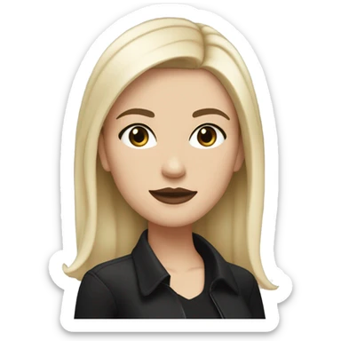 White girl, medium black hair, eyeliner, lip gloss, black clothes sticker