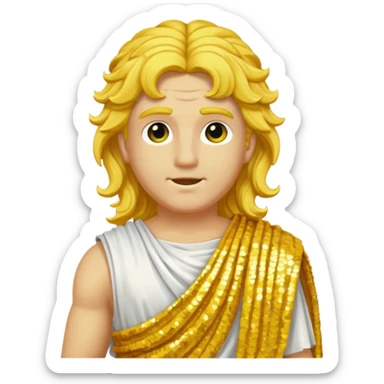 Apollo from Roman Deities with long yellow wavy hair, yellow sequin toga sticker