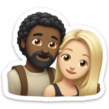 WHITE man BLACK beard and BLACK hair hugging white woman with long blonde hair sticker
