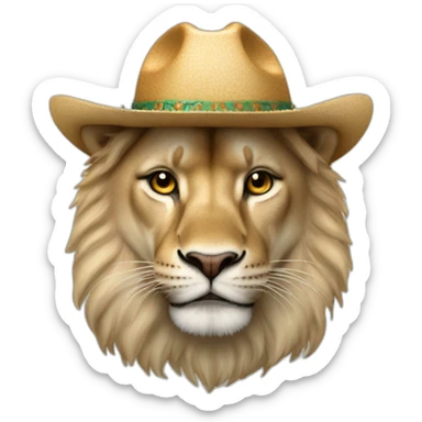 un leon con sombrero al lado de una fotocopiadora sticker