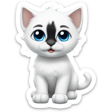 A little white kitten with blue eyes, black nose, faithful tail, black paws, black ears sticker