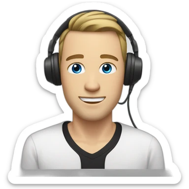 WHITE MAN WITH DARK BLONDE LOW HAIR, RELAXED FACE, BLUE EYES AND A WHITE HEADPHONE, BLACK SHIRT sticker