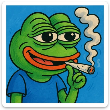 pepe the frog smoking a joint, cartoon style sticker