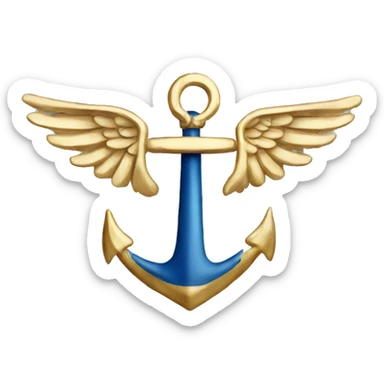 a golden anchor between 2 wings with blue and white wavy stripes sticker