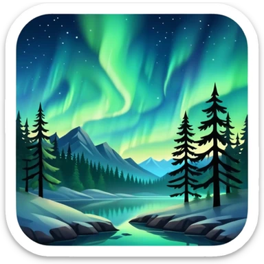 northern lights with pine forest silhouette sticker