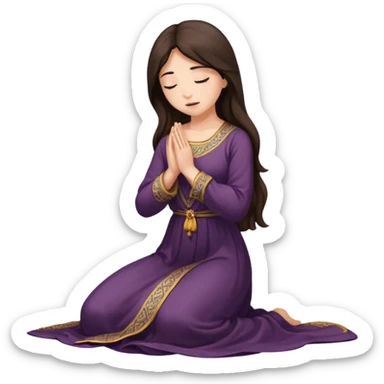 kneeling woman praying, long dress, long dark brown hair sticker