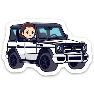 Karen driving a small black Mercedes Benz SUV ￼ sticker