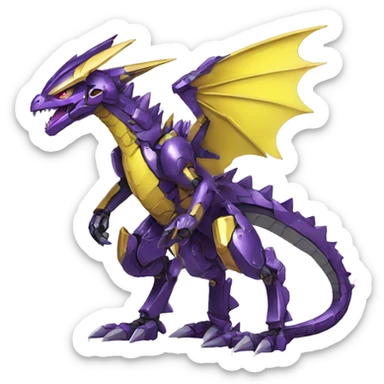  Edgy Shiny Futuristic Purple Yellow Digimon-Fakemon-Reptile-Dragon-Mecha full body sticker